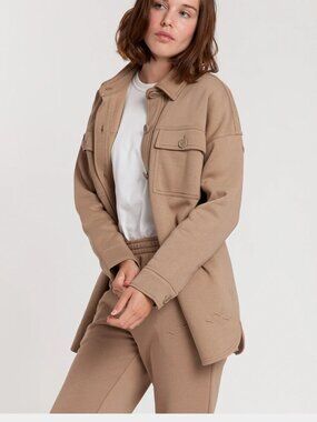 Womens Tan Button-Front Shacket Jacket